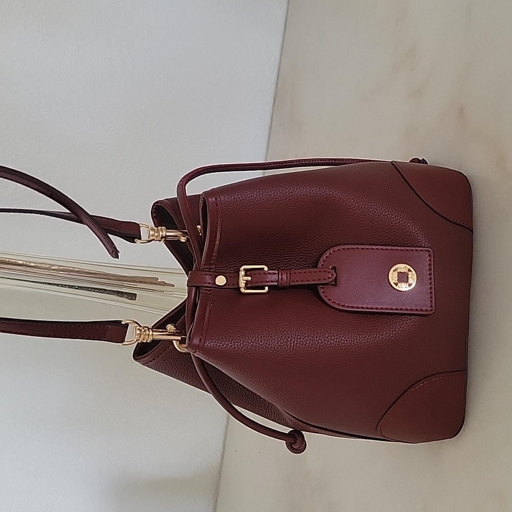 Doris and Jacky burgundy bucket bag
